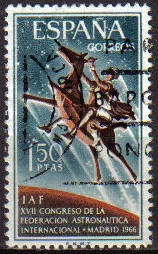 ESPAÑA 1966 1749 Sello Federación Astronautica Internacional Don Quijote y Sancho Panza usado Espana Spain Espagne Spagna Spanje Spanien 